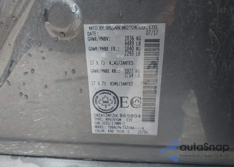 2017 Nissan Rogue S/Sl/Sv from USA, damaged, VIN 5N1AT2MT2HC869894